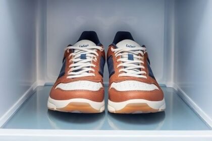 Μία ζευγάρι παπούτσια με μαγειρική σόδα στο εσωτερικό τους μέσα σε ψυγείο για την εξουδετέρωση δυσάρεστων οσμών.