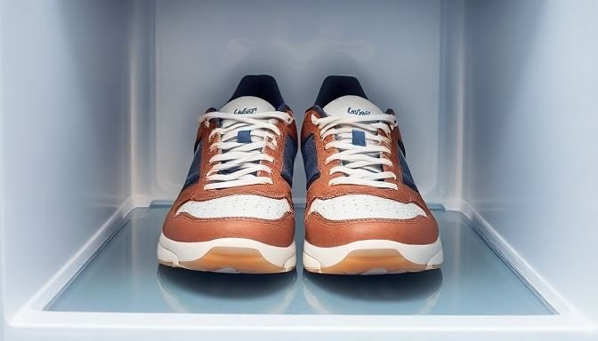 Μία ζευγάρι παπούτσια με μαγειρική σόδα στο εσωτερικό τους μέσα σε ψυγείο για την εξουδετέρωση δυσάρεστων οσμών.