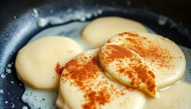 Ψήσιμο αφράτων pancakes με κανέλα