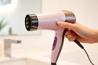 Εικόνα ενός καθαρού σεσουάρ μαλλιών που υποδεικνύει τη διαδικασία καθαρισμού του.