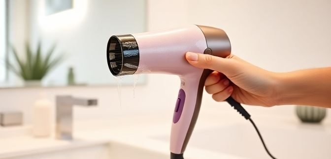 Εικόνα ενός καθαρού σεσουάρ μαλλιών που υποδεικνύει τη διαδικασία καθαρισμού του.