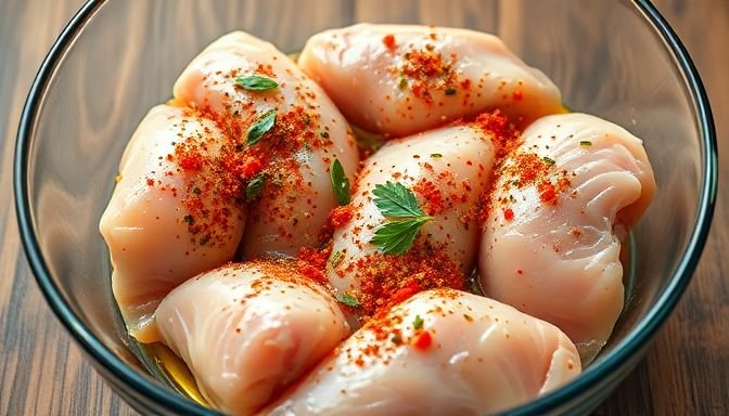 Το κόλπο των σεφ για πιο μαλακό και γευστικό κοτόπουλο 2 Μαριναρισμένα φιλέτα κοτόπουλου σε μπολ