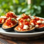 Πιάτο με μελιτζάνες, φέτα και σάλτσα ντομάτας