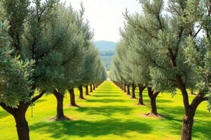 Φωτογραφία ελαιώνα με υγιή ελαιόδεντρα, που απεικονίζει τη σημασία του σωστού κλαδέματος.