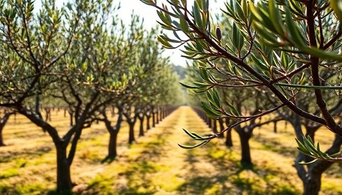 Ανοιξιάτικος ελαιώνας με κλαδευμένα δέντρα