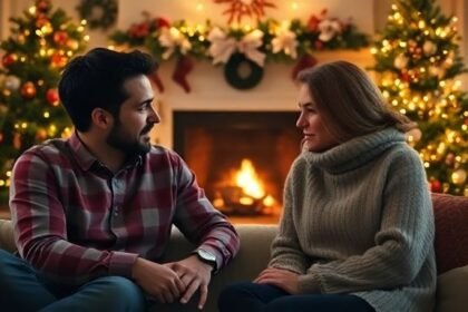 Δύο ζευγάρια σε γιορτινό κλίμα με εσωτερικές εντάσεις κατά τη διάρκεια των Χριστουγέννων.