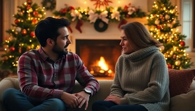 Δύο ζευγάρια σε γιορτινό κλίμα με εσωτερικές εντάσεις κατά τη διάρκεια των Χριστουγέννων.