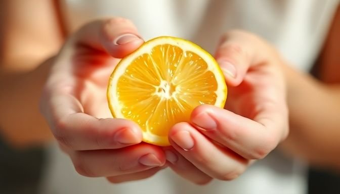 Κοντινή φωτογραφία χεριών με λεμόνι