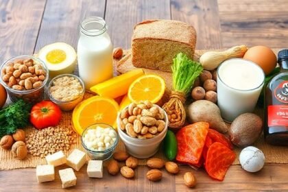 Εικόνα με τρόφιμα που περιέχουν κοινά αλλεργιογόνα όπως γλουτένη, αυγά, γάλα και ξηρούς καρπούς.