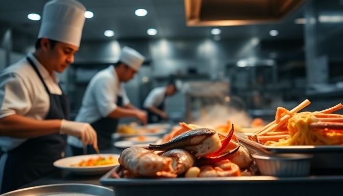 Φρέσκα θαλασσινά σε κουζίνα εστιατορίου