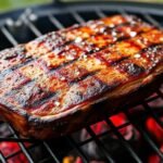 Ψητό κρέας στη σχάρα, τονίζοντας τη σημασία του σωστού αλατίσματος.