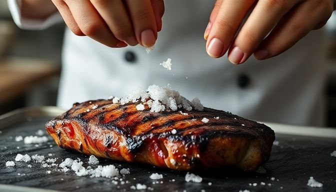 Αυτό το απλό tip κάνει το ψητό κρέας πιο μαλακό και νόστιμο 2 Ένας σεφ αλατίζει κρέας στη σχάρα