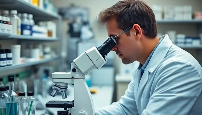 Επιστήμονας κοιτάζει μέσα από μικροσκόπιο