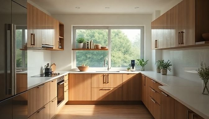 Μια σύγχρονη κουζίνα με μινιμαλιστική διακόσμηση