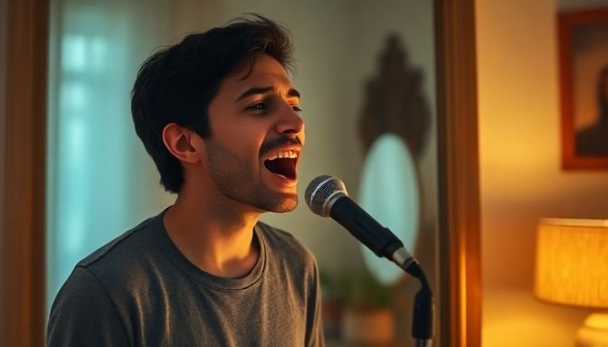 Άτομο που τραγουδάει μπροστά από έναν καθρέφτη