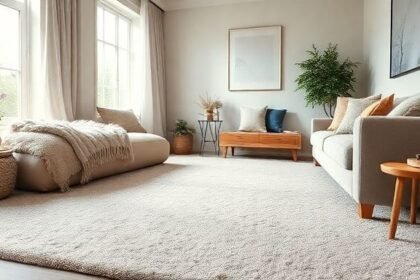 Εικόνα ενός καθαρού και καλοδιατηρημένου χαλιού σε cozy σαλόνι με φυσικό φως του χειμώνα.
