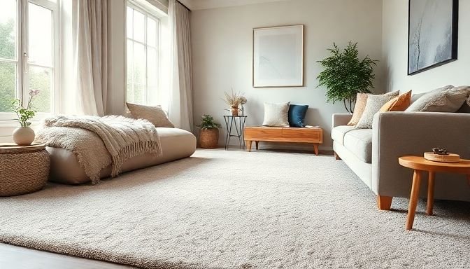 Εικόνα ενός καθαρού και καλοδιατηρημένου χαλιού σε cozy σαλόνι με φυσικό φως του χειμώνα.