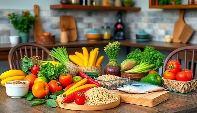 Ένα υγιεινό μενού με φρούτα, λαχανικά και δημητριακά ολικής άλεσης, που αποπνέει υγεία και ευεξία για ηλικιωμένους.