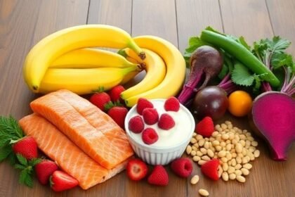 Φωτογραφία με τρόφιμα όπως σολομός, μπανάνες, φράουλες, βατόμουρα και παντζάρια που ενισχύουν τη λίμπιντο σύμφωνα με τον Dr. Amen.