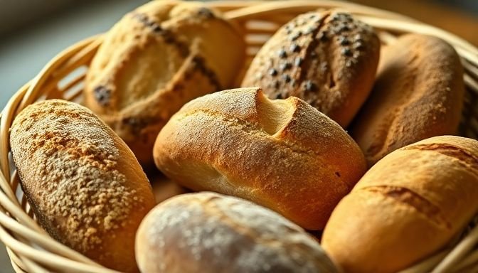 Πολύχρωμα ψωμιά σε καλάθι