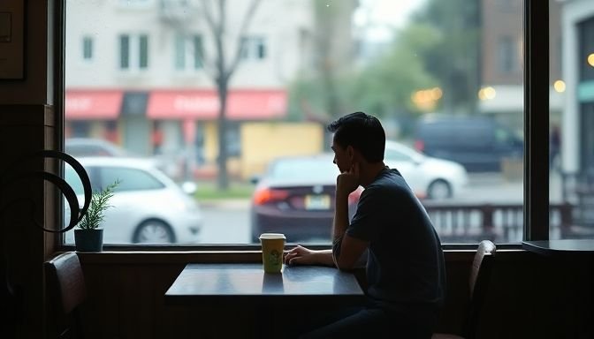 Άτομο σε καφέ κοιτώντας έξω