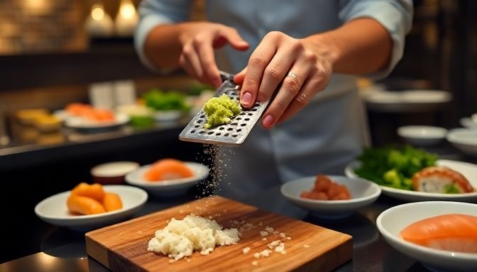 Wasabi: Η ιαπωνική ρίζα που αλλάζει για πάντα τη γεύση σου στο σούσι! 3 Σεφ τρίβει ρίζα Wasabi