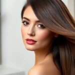 Γυναίκα με υγιή και λαμπερά μαλλιά, έτοιμη να χρησιμοποιήσει το πιστολάκι με σωστές τεχνικές φροντίδας.