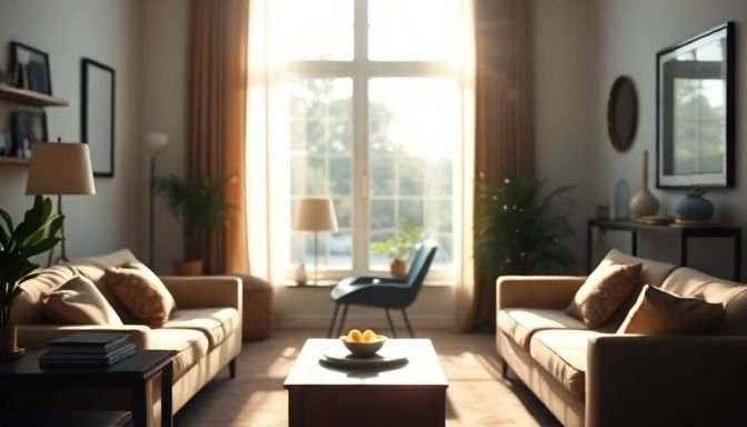 Φωτογραφία σαλονιού με σκόνη στον αέρα