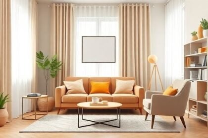 Μικρό σαλόνι με κομψή διακόσμηση και φυσικό φως.