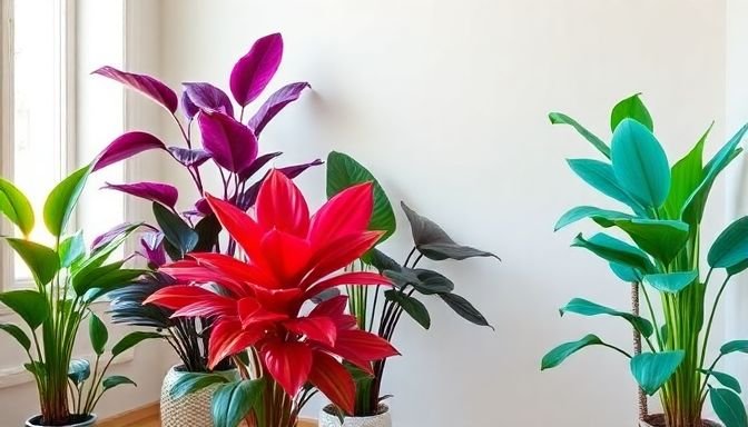 Φυτά εσωτερικού χώρου με έντονες αποχρώσεις σε μοντέρνο περιβάλλον.