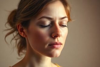 Μια απεικόνιση που αντιπροσωπεύει την αιθουσαία ημικρανία και τα συμπτώματά της, με έμφαση στις γυναίκες.