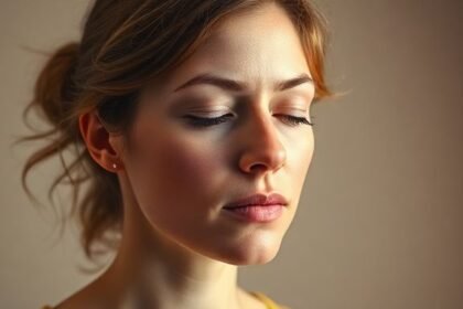 Μια απεικόνιση που αντιπροσωπεύει την αιθουσαία ημικρανία και τα συμπτώματά της, με έμφαση στις γυναίκες.