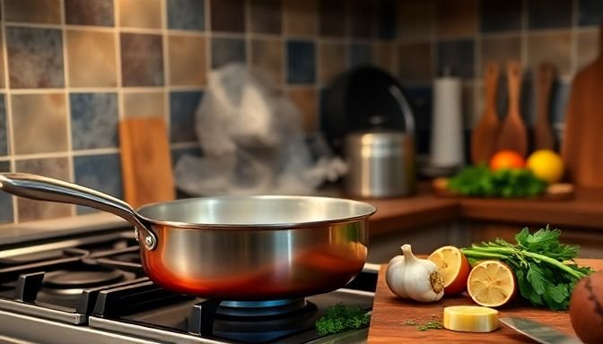 Κουζίνα με αντικολλητικά σκεύη και υλικά μαγειρικής