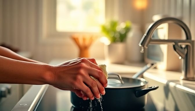 Άτομο που πλένει αντικολλητικά σκεύη