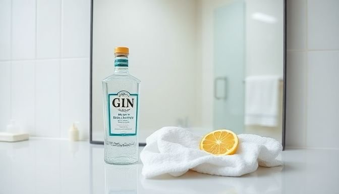 Καθρέφτης μπάνιου που καθαρίζεται με τζιν και βαμβακερό πανί.