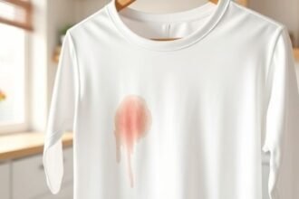 Ένα καθαρό λευκό ρούχο με λεκέ από μελάνι που υποβάλλεται σε θεραπεία με γάλα και ξίδι.