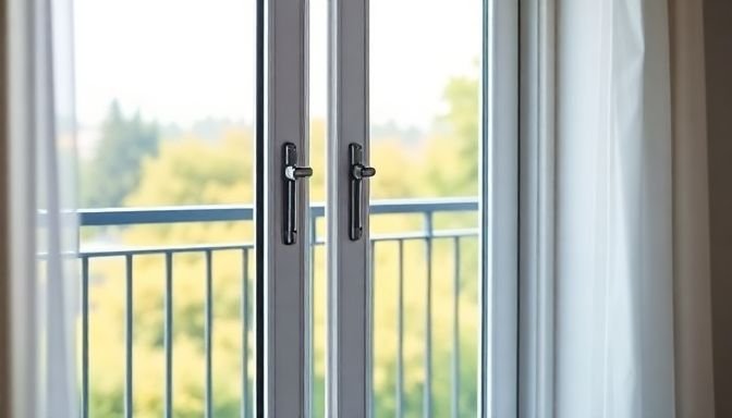 Μπαλκονόπορτα που ανοίγει ομαλά, απεικονίζοντας την καλή συντήρηση και λίπανση των μηχανισμών.