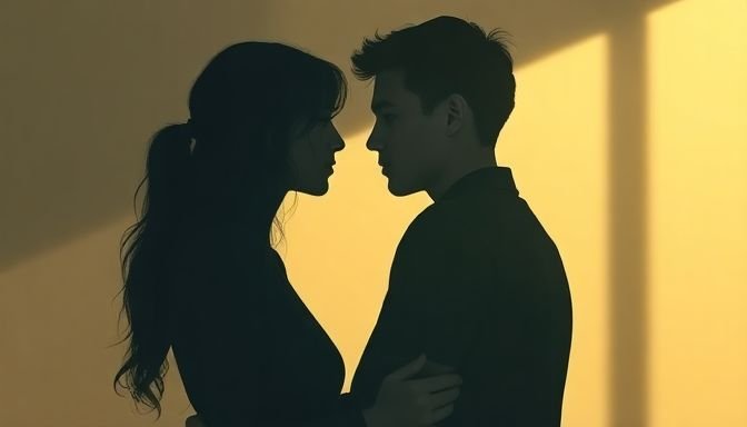 Δυο φιγούρες που συμβολίζουν τις περίπλοκες σχέσεις με αφηρημένα συναισθήματα.