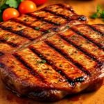 Ζουμερές μπριζόλες γαρνιρισμένες με φρέσκα μυρωδικά