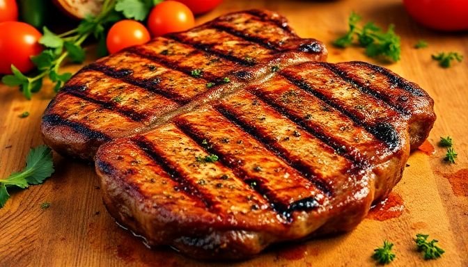 Ζουμερές μπριζόλες γαρνιρισμένες με φρέσκα μυρωδικά