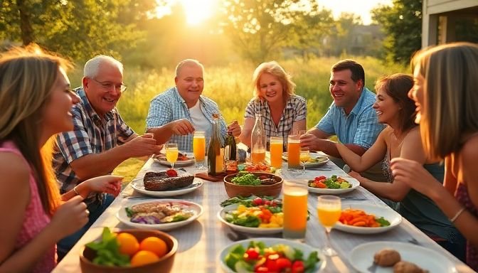 Οικογένεια απολαμβάνει ψητές μπριζόλες