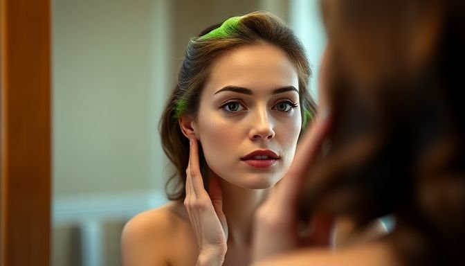 Πώς να εξαφανίσεις τους κόκκινους τόνους από τα καστανά σου μαλλιά 2 Γυναίκα που χρησιμοποιεί πράσινο σαμπουάν μπροστά από καθρέφτη