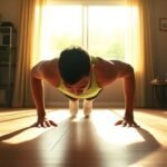 Άτομο κάνει push-ups σε σαλόνι