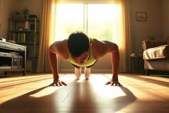 Άτομο κάνει push-ups σε σαλόνι