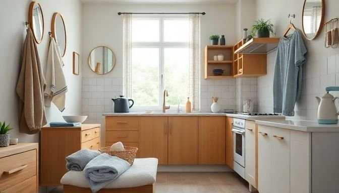 Φωτογραφία ενός καθαρού και οργανωμένου εσωτερικού χώρου σπιτιού, που δείχνει αντικείμενα που δεν χρειάζεται να καθαρίζονται συχνά.