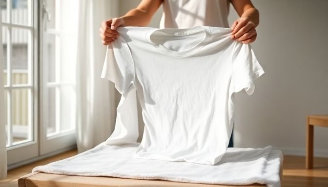 Το απλό κόλπο που σώζει ρούχα που μπήκαν στο πλύσιμο 2 Άτομο τεντώνοντας ένα φρεσκοπλυμένο βαμβακερό μπλουζάκι