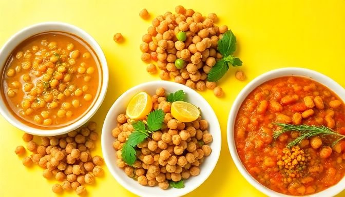 Υγιεινές πιατέλες με φακές και ρεβίθια, δηλαδή φακές σούπα και ρεβιθοσαλάτα, που προάγουν την υγεία της καρδιάς και των νεφρών.