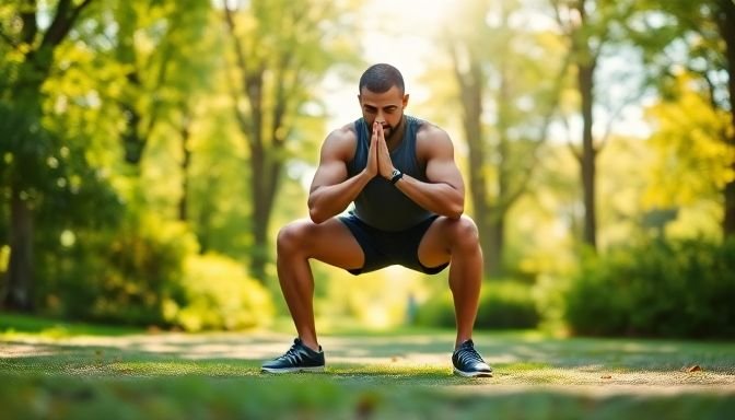 Άτομο που εκτελεί βαθύ κάθισμα σε πάρκο