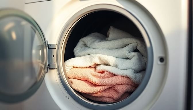 Ανοιχτό πλυντήριο ρούχων με καθαρά ρούχα