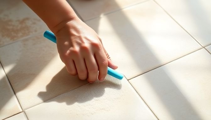 Άτομο καθαρίζει τους αρμούς των πλακιδίων